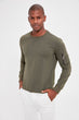 Khaki Men 'S Bike Collar Long Sleeve Handle Zipper Detail New Sweatshirt