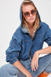 Blue Hooded Bomber Denim Jacket