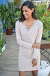 Women Beige V-Neck Filet Lace Detailed Nubuck Dress