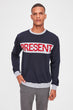 Navy Blue New Men Embroideried Bike Collar Sweatshirt