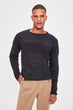 Navy Blue Men Cycling Neck Textured Sweater