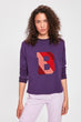 Purple Letter Embroidered Basic Knitted Sweatshirt