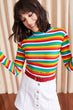 Women Half Turtleneck Striped Waist Above Bluz