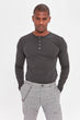 Anthracite Men Long Sleeve Front Button BASIC T-shirt
