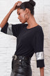 Women Black Sequined Back Low-Cut Blouse