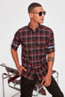 Black Male Plaid Epaulets Slim Fit Shirt