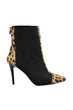 Black Suede Foal Feather Leopard Detail Women Boots