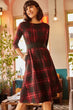 Women Plaid Pockets Cloche Dress