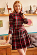 Women Skirt Pleated Arched Plaid Dress