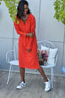 Women Coral Crew Neck Camisole Slits Dress