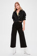 Black Waist Elasticized High Wide Leg Jeans
