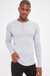 Gray Male Long Sleeve Front Button BASIC T-shirt