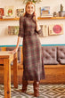 Women Funnel Collar Arched Stamp Dress