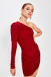 Burgundy Draped Details Single Sleeve Dress