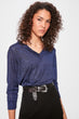 Navy Blue V-Neck Knitted Blouse