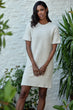 Women Raw White Short Sleeve Self-Textured Dress