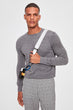 Gray Men 'S Cycling Neck Textured Cotton Knitwear Sweater New