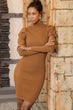 Women Half Turtleneck Balloon Sleeve Sweater Dress