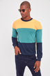 Navy Blue Men 'S Bike Collar Long Sleeve New Paneled Sweatshirt