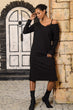 Women Black Back Front V-Neck Lace Detail Two Yarn Dress