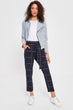 Dark Blue Lacing Detailed Plaid Pants