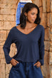 Women Cinnamon Front Back V-Neck Knitwear Blouse