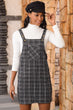 Women Black Plaid Patterned Salopet Dress