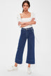 Blue Stitch Detail High Waist Culotte Jeans