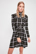 Black Plaid Sheer Neckline Dress