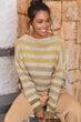 Women Boat Neckline Multi Striped Sweater