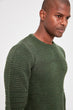 Khaki Men Textured Bike Collar Knitwear Sweater New