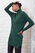 Women Green Tricot Square Pattern Turtleneck Tunic