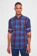 Blue Men 'S Plaid Lumberjack Epaulets Slim Fit Shirt New