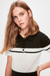 Black With Color Block Polo Collar Blouse