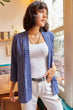 Women Blue Striped Shawl Collar Jacket