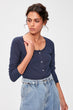 Navy Blue Ribbed Knitted Blouse