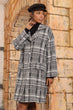 Women Black Lined Plaid Double Breasted Coat