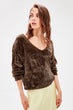 Khaki Chenille V-Neck Knitwear Sweater