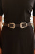 Women Black Double Buckle Snake Faux Leather Belt