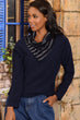 Women Navy Blue Sim Cellular Handkerchief Collar Sweater