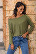 Women Khaki Boat Neckline Textured Bluz