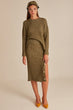 Elasticated Waist Knitted Skirt With Slit And Button Detail Woman Khaki