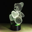 3D Cute Heart Bear Acrylic LED Lamp