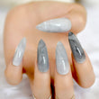 Extra Long Stiletto Grey Marble Fake Nails