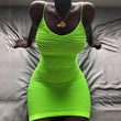 Neon Green Ruched Spaghetti Strap Women's Dress