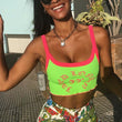 Letter Print Green Sleeveless Crop Tops