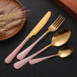 Pink Gold Forks Spoons Knives Cutlery Set (24 Pcs)