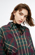 New Women's Split Drawstring Cinched Waist Plaid Shirt