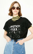 Women's Loose Fit Lace Splice Letter Print T-shirt