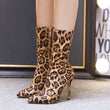 Leopard Printed Stretch Fabric Sock Boots